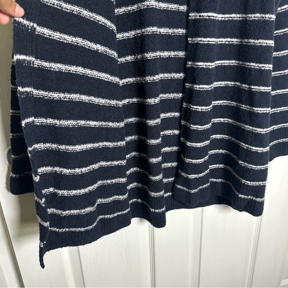 Vince Boucle Womens Black White Striped Cardigan Open Front Medium Coastal *Flaw - Picture 5 of 13